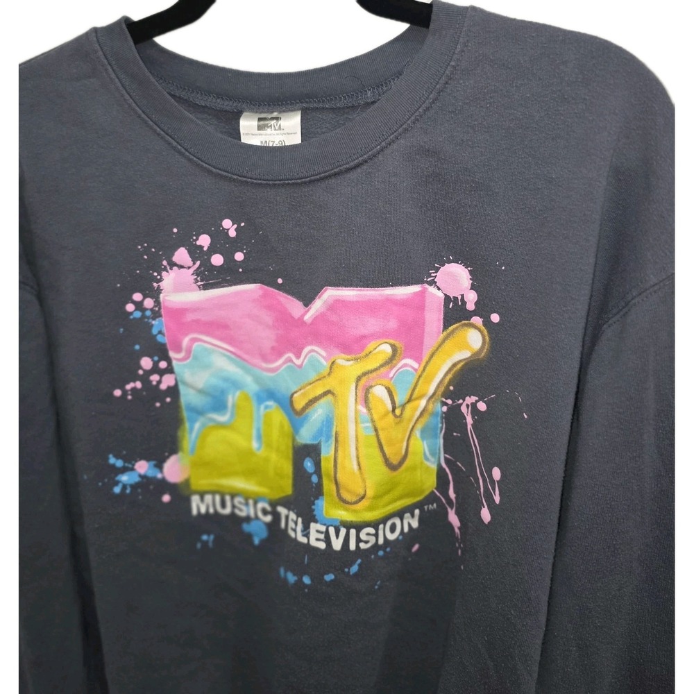 🎵MTV Sweatshirt Women's Size M Gray Colorful Logo Pullover – Pink Aqua Yellow